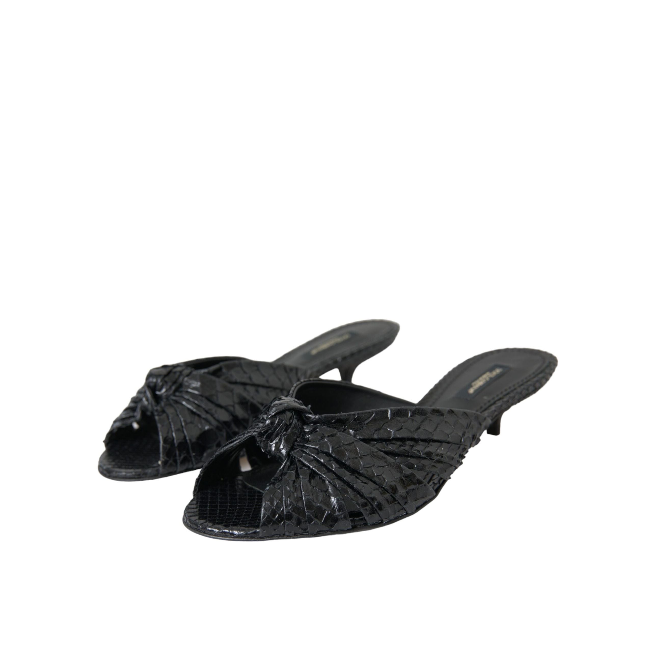 Dolce & Gabbana Black Exotic Leather Heel Slides