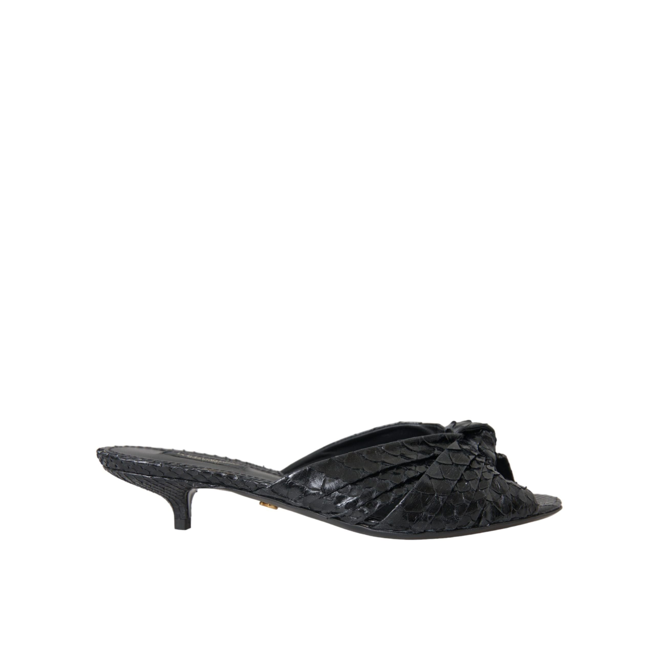 Dolce & Gabbana Black Exotic Leather Heel Slides