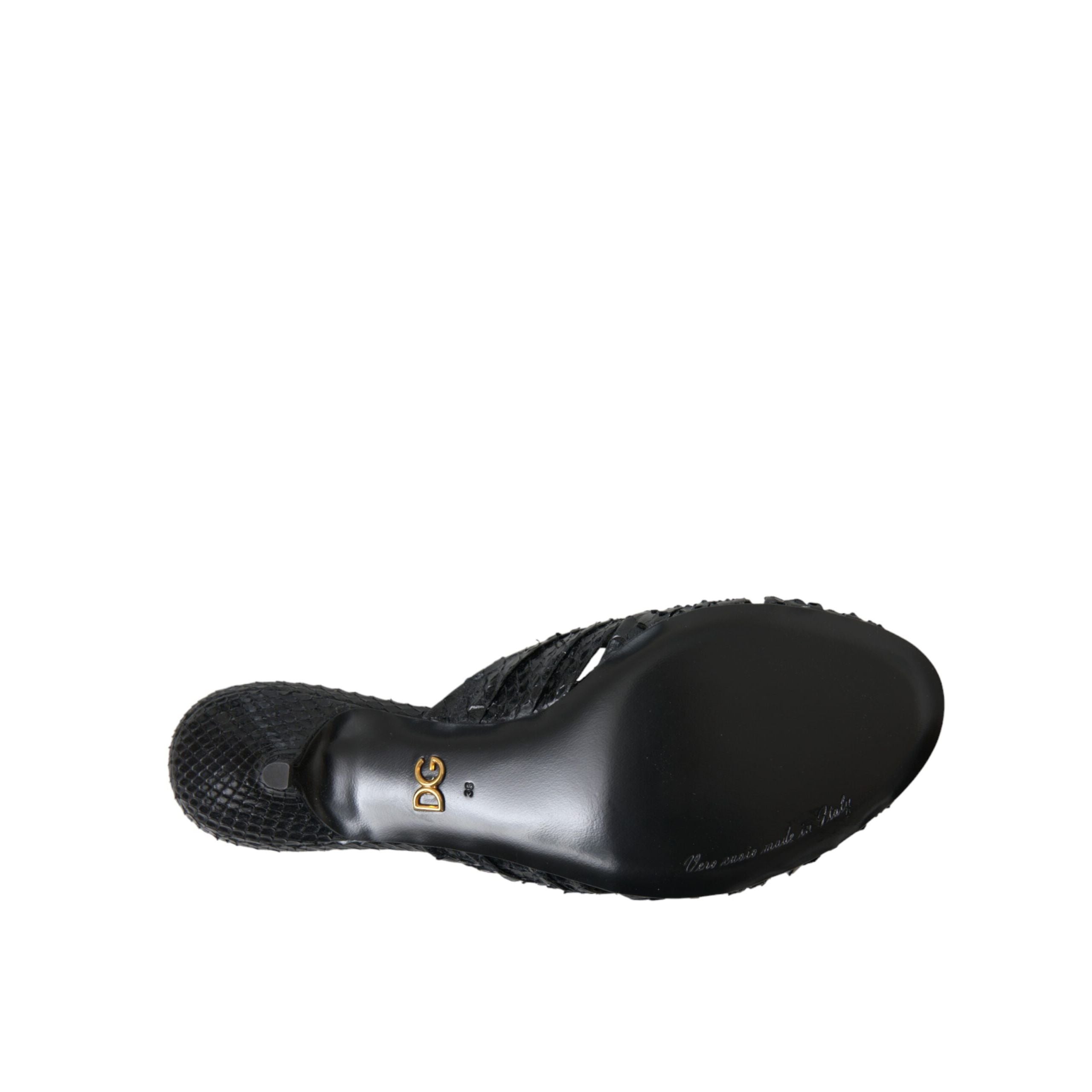 Dolce & Gabbana Black Exotic Leather Heel Slides