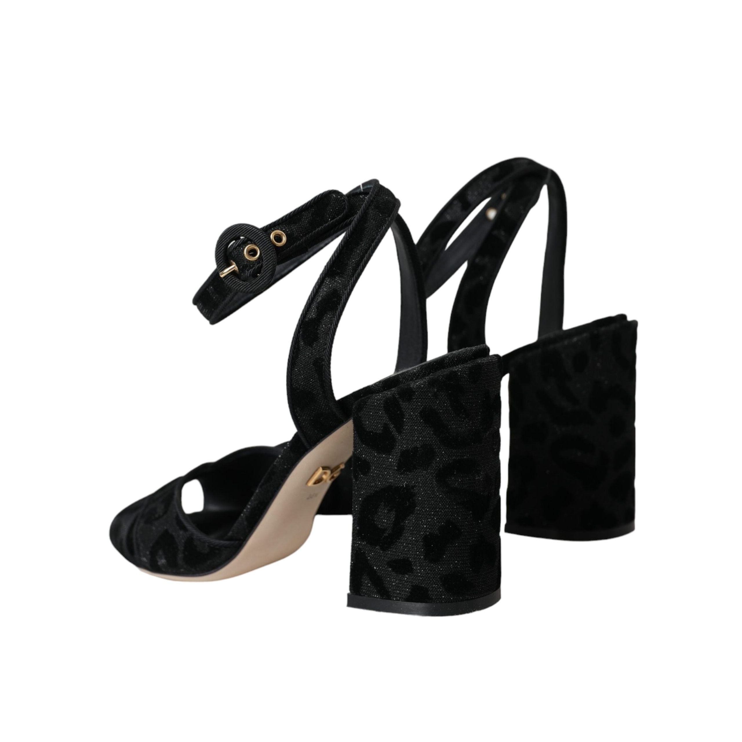 Dolce & Gabbana Sandali con Tacco in Suede Leopardato Nero