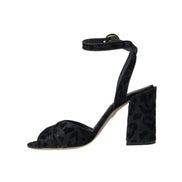 Dolce & Gabbana Sandali con Tacco in Suede Leopardato Nero