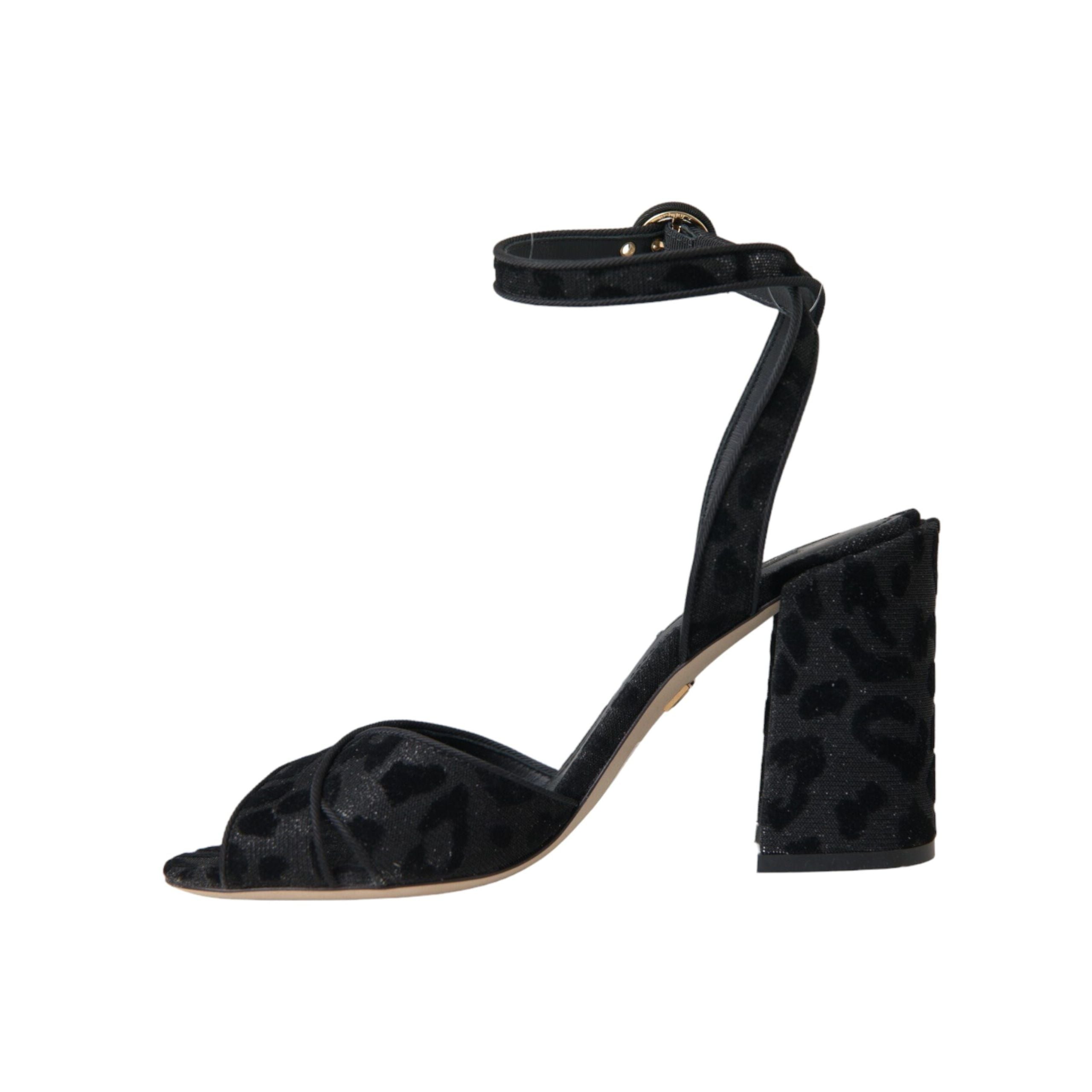 Dolce & Gabbana Sandali con Tacco in Suede Leopardato Nero