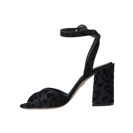 Dolce & Gabbana Sandali con Tacco in Suede Leopardato Nero