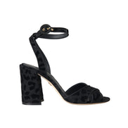 Dolce & Gabbana Sandali con Tacco in Suede Leopardato Nero