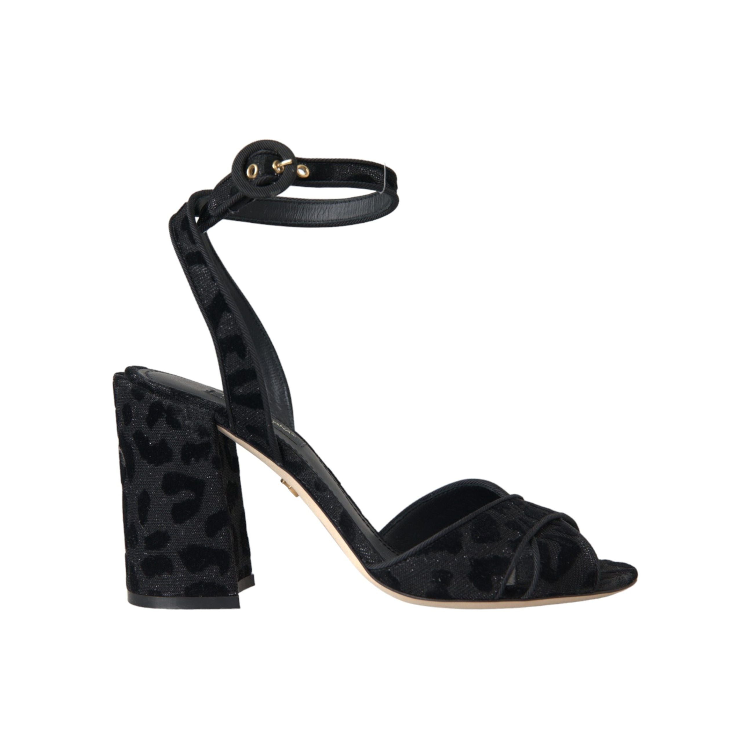 Dolce & Gabbana Sandali con Tacco in Suede Leopardato Nero