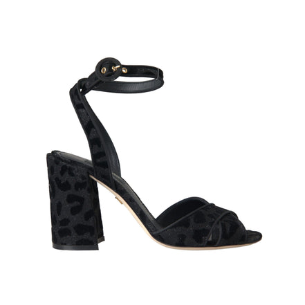 Dolce & Gabbana Sandali con Tacco in Suede Leopardato Nero