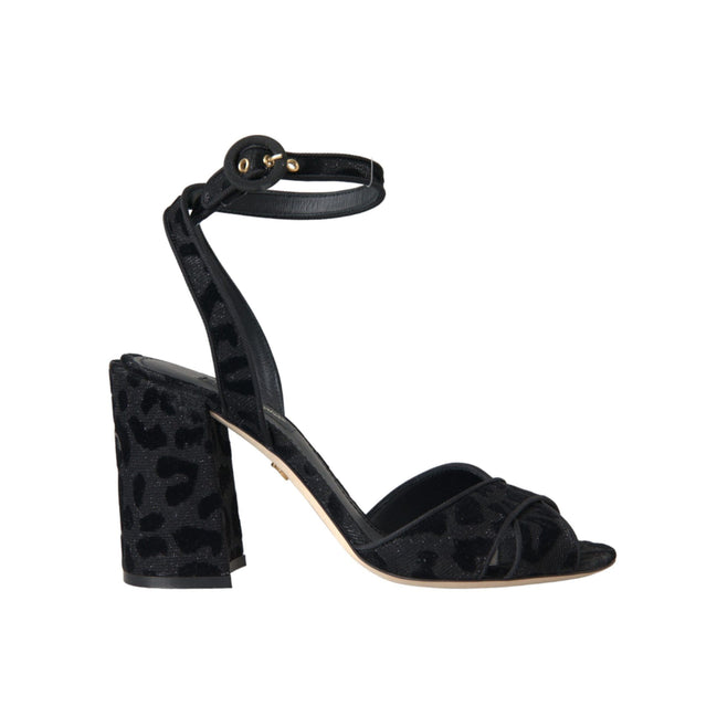 Dolce & Gabbana Sandali con Tacco in Suede Leopardato Nero