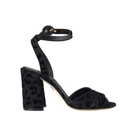 Dolce & Gabbana Black Leopard Suede Stiletto Heel Sandals