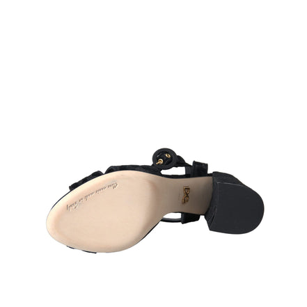 Dolce & Gabbana Sandali con Tacco in Suede Leopardato Nero