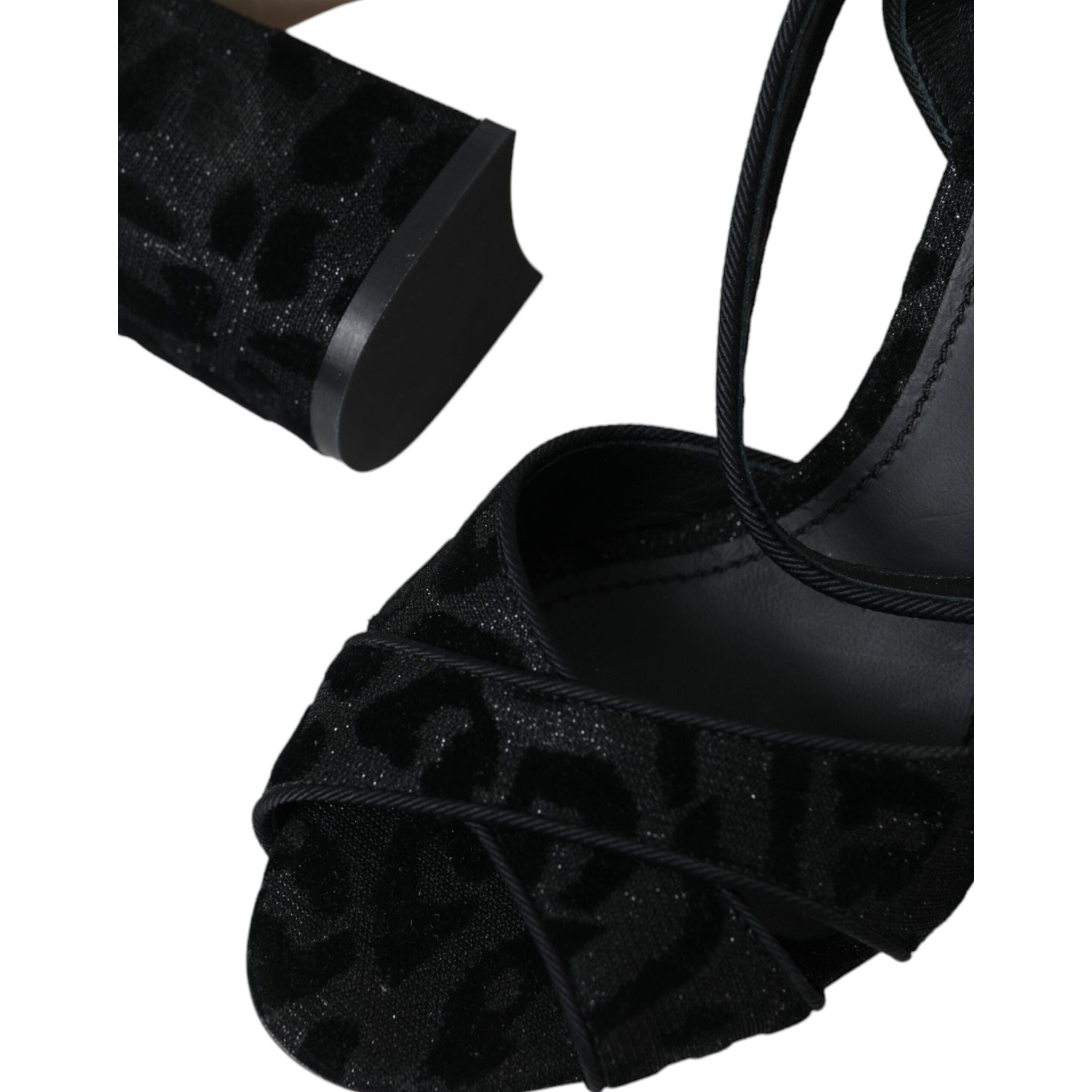 Dolce & Gabbana Sandali con Tacco in Suede Leopardato Nero