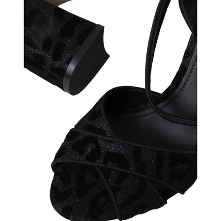 Dolce & Gabbana Sandali con Tacco in Suede Leopardato Nero