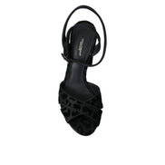 Dolce & Gabbana Sandali con Tacco in Suede Leopardato Nero