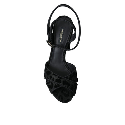 Dolce & Gabbana Sandali con Tacco in Suede Leopardato Nero
