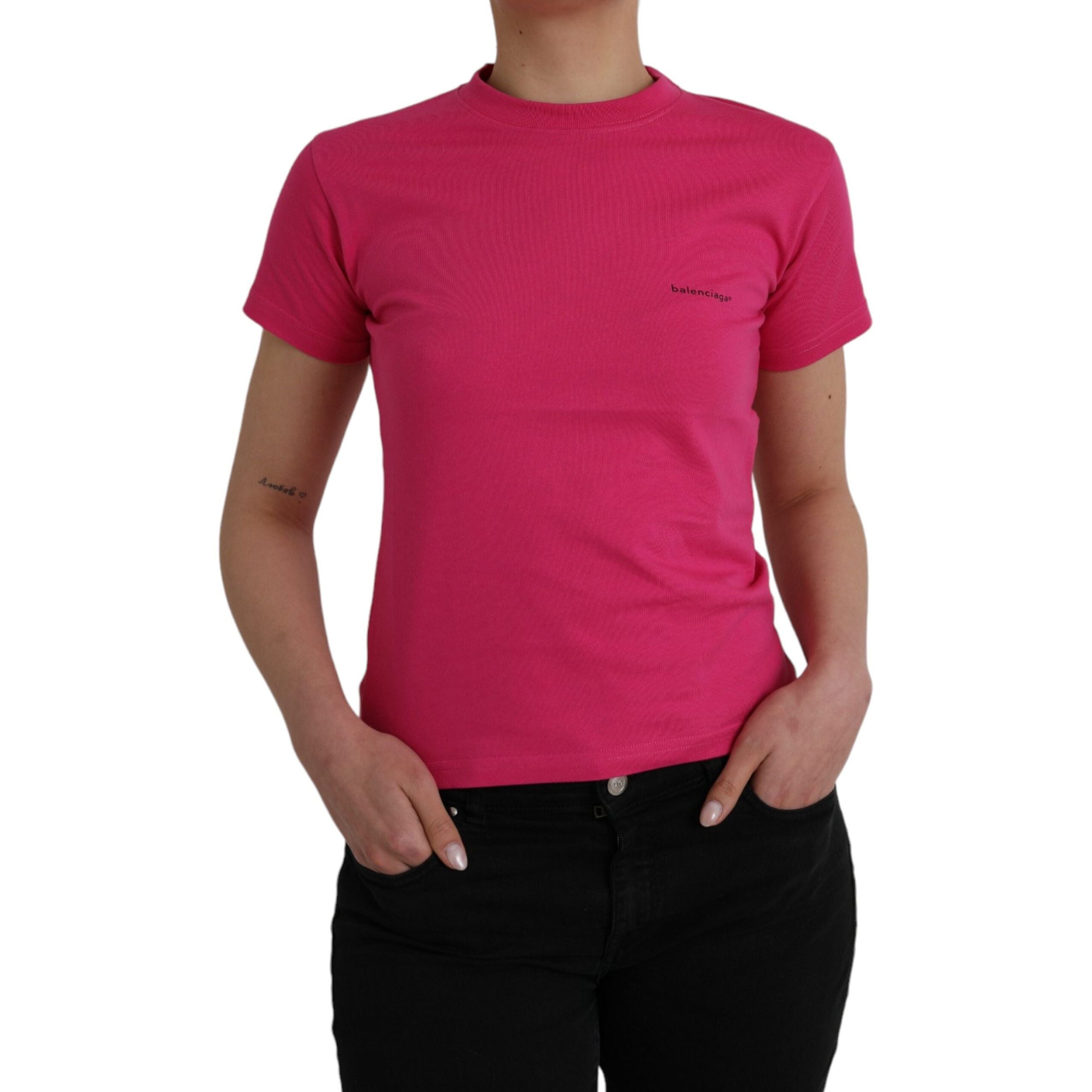 T-shirt en coton rose à col rond et manches courtes Balenciaga