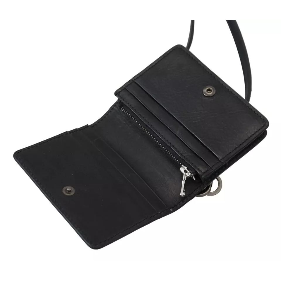 Dolce & Gabbana Black Leather Bifold Shoulder Sling Wallet