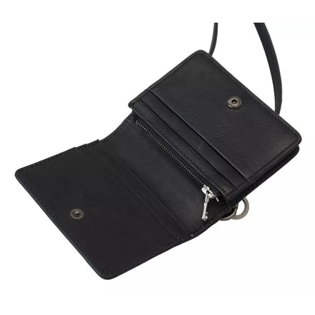 Dolce & Gabbana Black Leather Bifold Shoulder Sling Wallet