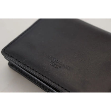 Dolce & Gabbana Black Leather Bifold Shoulder Sling Wallet