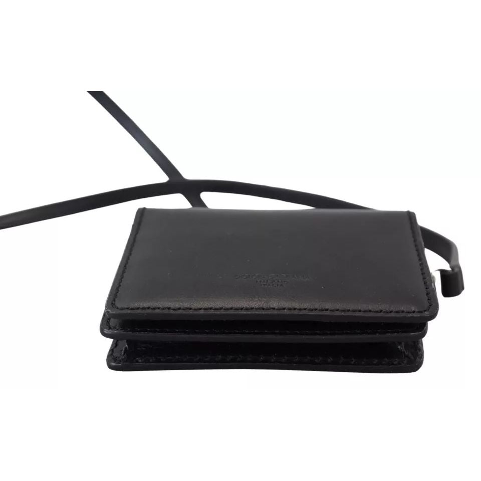 Dolce & Gabbana Black Leather Bifold Shoulder Sling Wallet