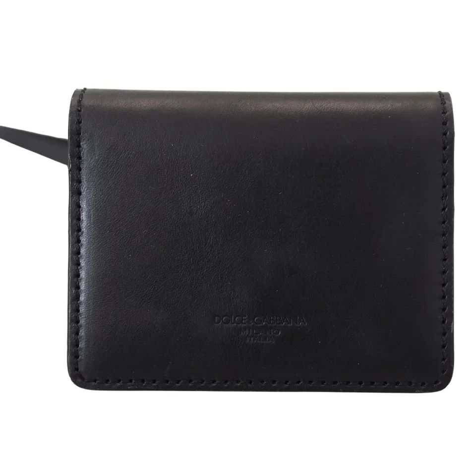 Dolce & Gabbana Black Leather Bifold Shoulder Sling Wallet