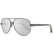 Silver aviator sunglasses with mirrored lenses and metal frame on white background
