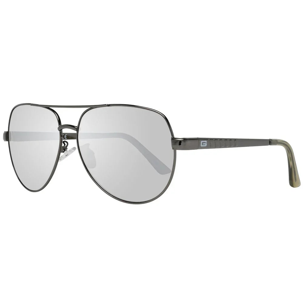 Silver aviator sunglasses with mirrored lenses and metal frame on white background