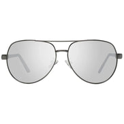 Silver aviator sunglasses with mirrored lenses and metal frame on white background