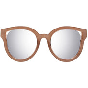 Brown oversized round sunglasses with mirrored lenses, designer eyewear fashion