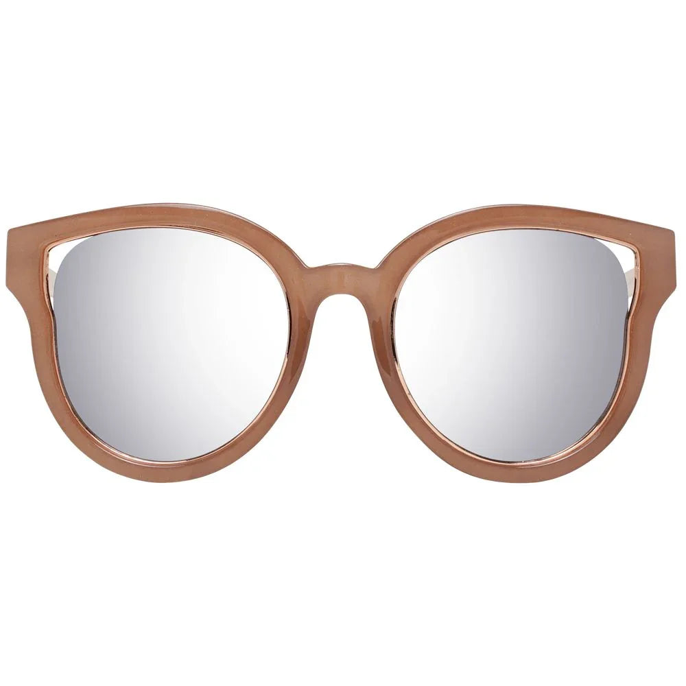 Brown oversized round sunglasses with mirrored lenses, designer eyewear fashion