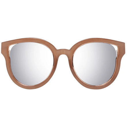 Brown oversized round sunglasses with mirrored lenses, designer eyewear fashion
