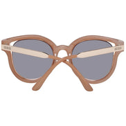Round beige frame sunglasses with grey lenses and Guess logo on temples