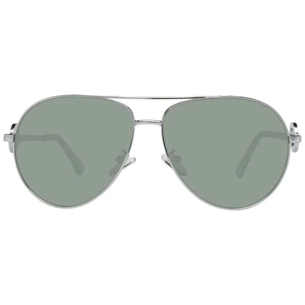 Silver aviator sunglasses with green tinted lenses, modern unisex designer eyewear