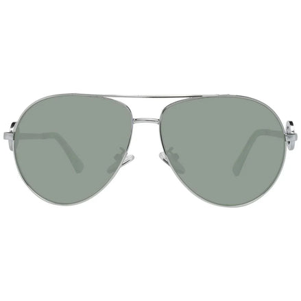 Silver aviator sunglasses with green tinted lenses, modern unisex designer eyewear
