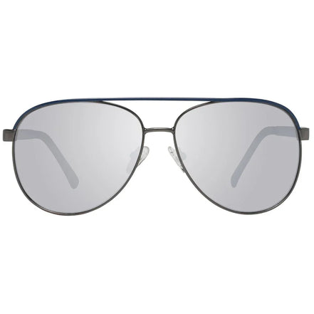 Silver aviator sunglasses with reflective lenses and thin metal frame