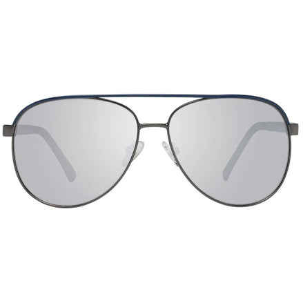 Silver aviator sunglasses with reflective lenses and thin metal frame