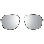 Silver mirrored aviator sunglasses with thin metal frame on white background