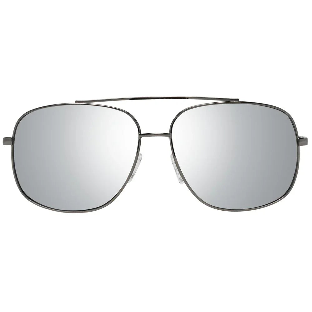 Silver mirrored aviator sunglasses with thin metal frame on white background