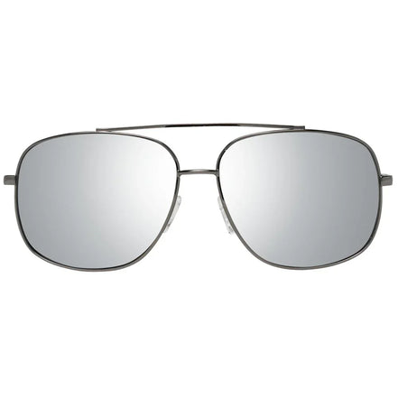 Silver mirrored aviator sunglasses with thin metal frame on white background