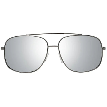 Silver mirrored aviator sunglasses with thin metal frame on white background