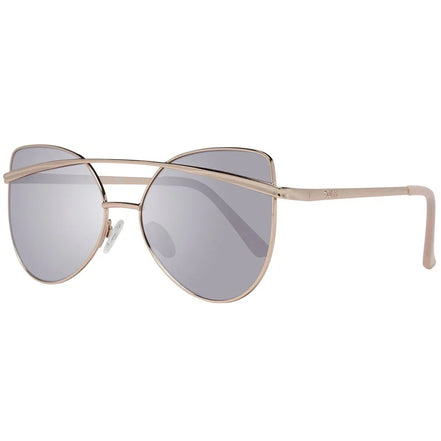 Cat eye sunglasses with gold metal frame and grey tinted lenses, modern designer style