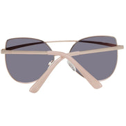 Pink metal cat-eye sunglasses with dark lenses, shown from the back on white background