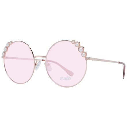 Round pink sunglasses with pearl accents and thin gold frame, fashion eyewear