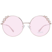 Round pink sunglasses with pearl accents and thin metal frame, fashion eyewear for women