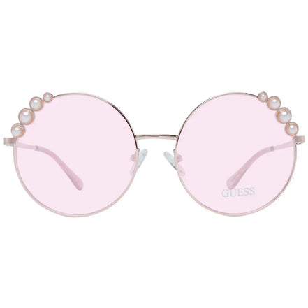 Round pink sunglasses with pearl accents and thin metal frame, fashion eyewear for women
