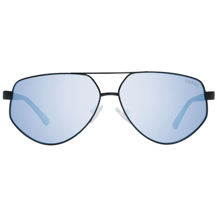 Aviator sunglasses with light blue mirrored lenses and thin black metal frame.