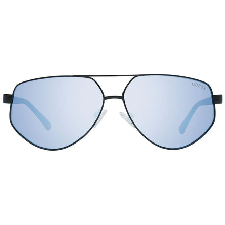 Aviator sunglasses with light blue mirrored lenses and thin black metal frame.