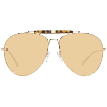 Gold aviator sunglasses with yellow tinted lenses and tortoiseshell brow bar