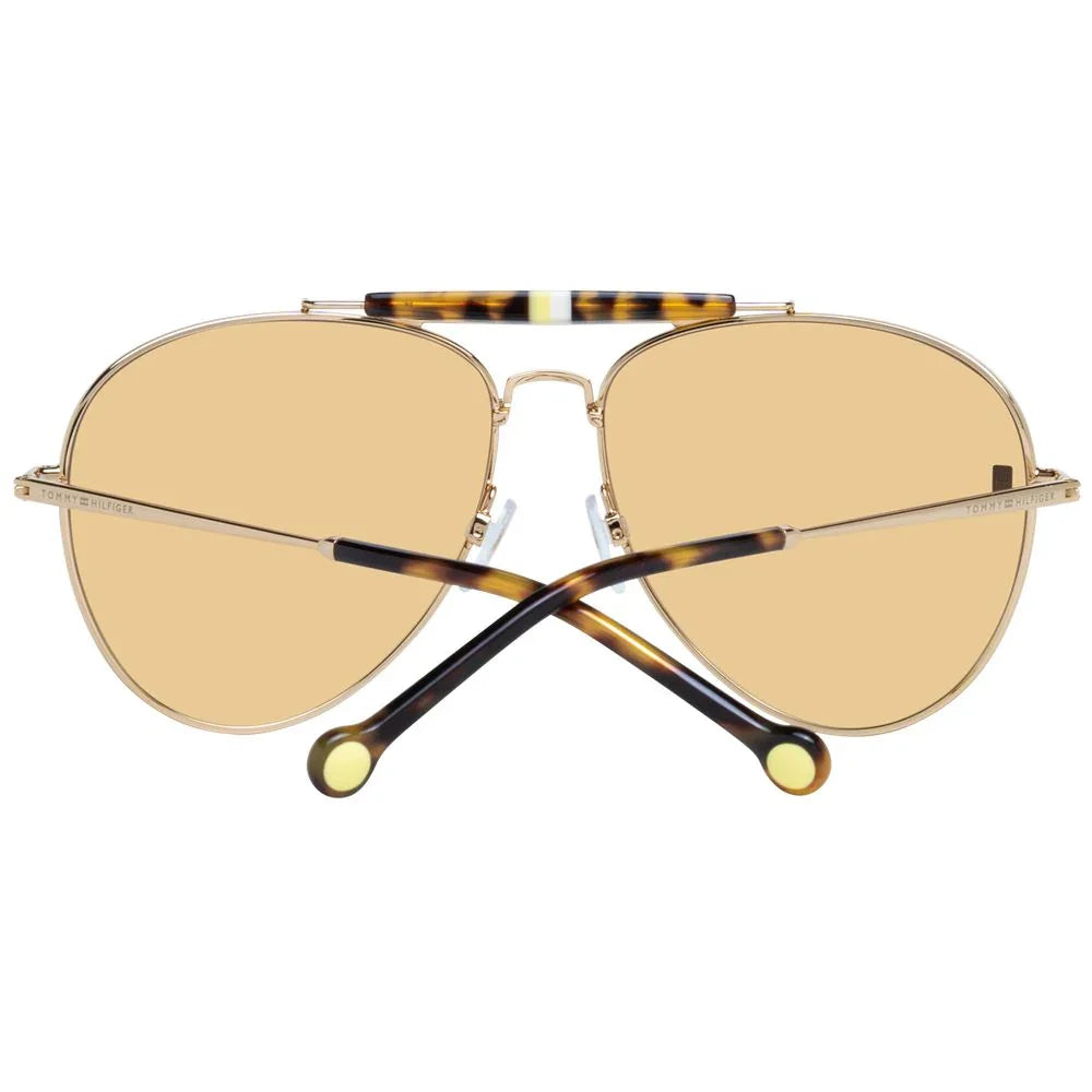 Gold aviator sunglasses with brown tinted lenses and tortoise shell arms, luxury eyewear