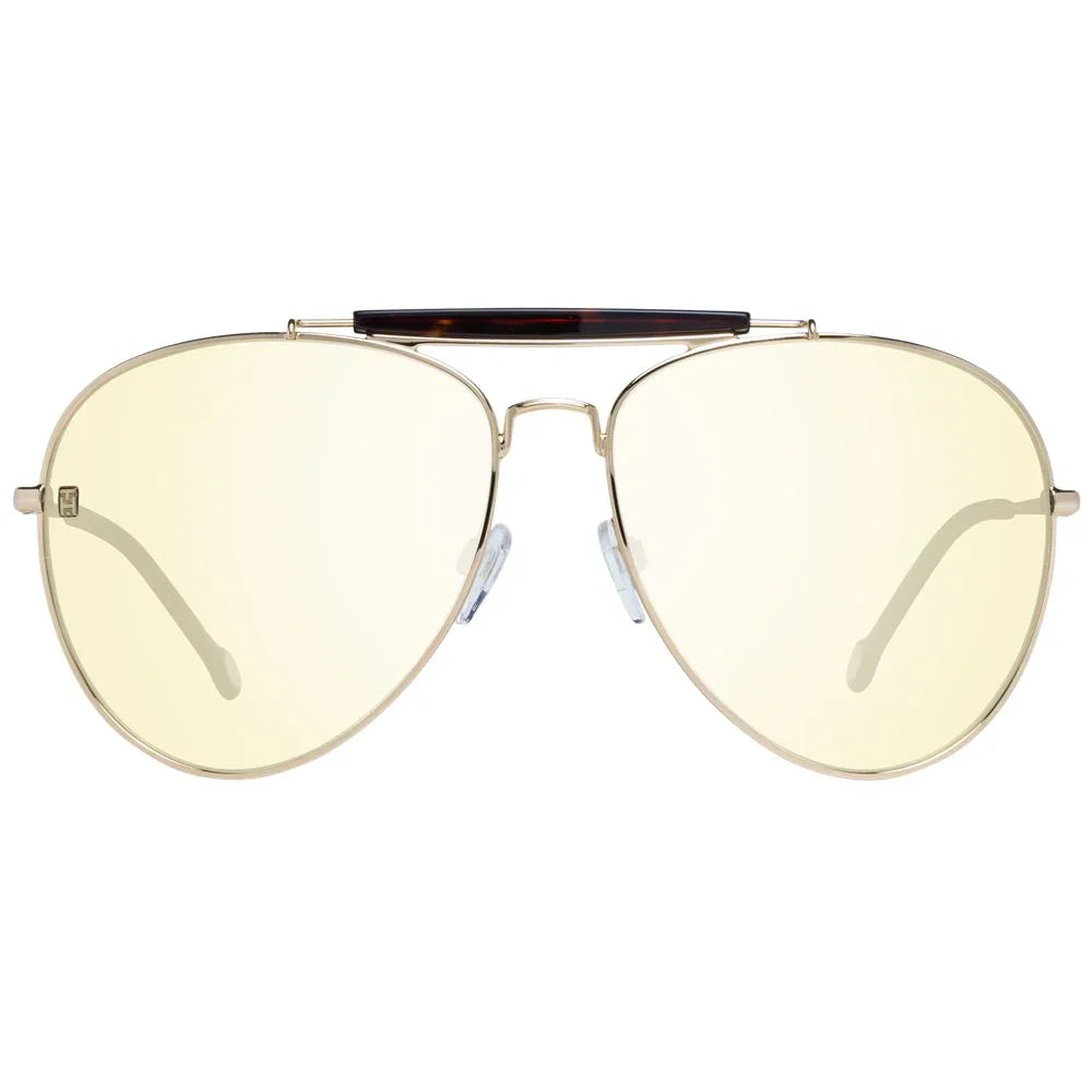Gold aviator sunglasses with yellow tinted lenses and double bridge design