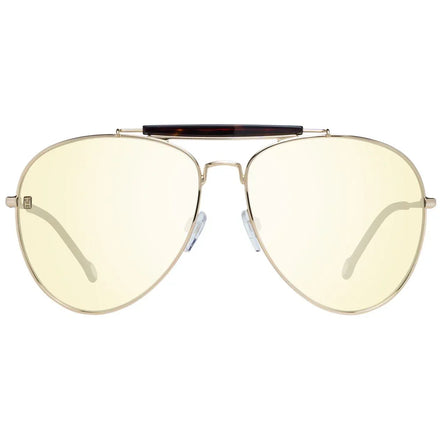 Gold aviator sunglasses with yellow tinted lenses and double bridge design