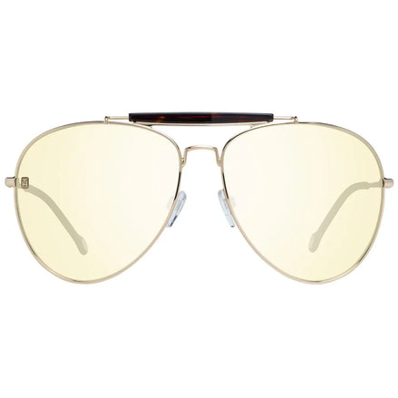 Gold aviator sunglasses with yellow tinted lenses and double bridge design